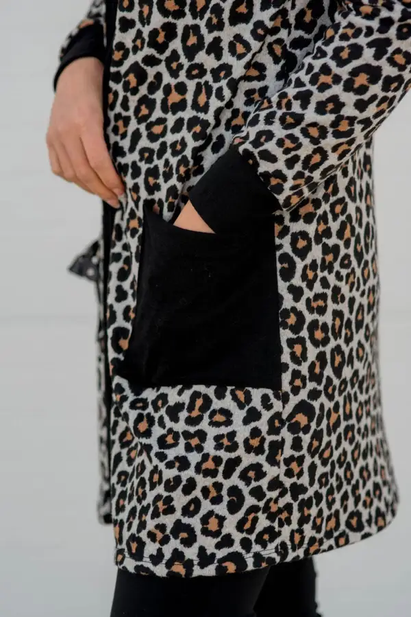 Leopard Patch Pocket Open Front Cardigan