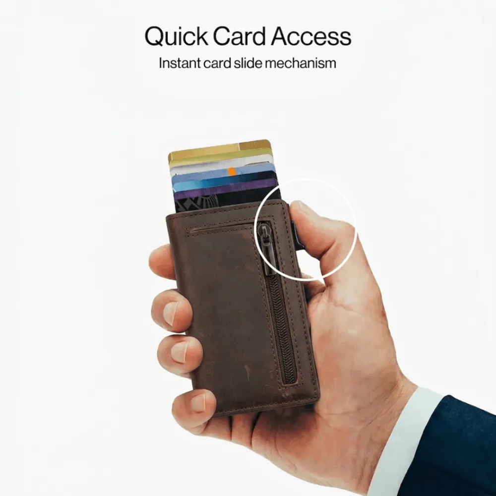RFID Blocking Automatic Pop-up Metal Card Holder Mini Wallet Coin Purse