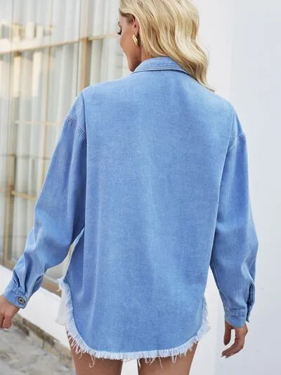 Pearl Detail Pocketed Button-up Denim Jacket