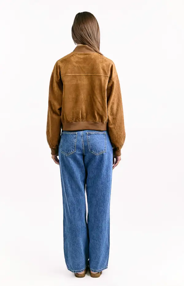 Bomber Cuffed Suedette Coat