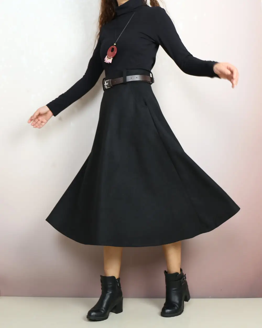Relaxed Belted Wool Maxi Skirt