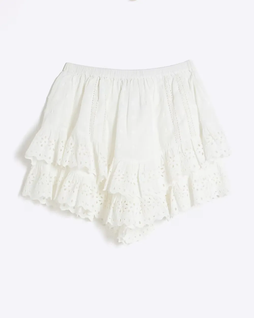Cream Pure Cotton Hollow Pattern Double Layer Women's Skirts
