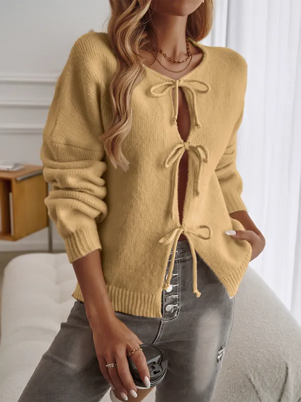 Loose Lace-Up Long-Sleeved Cardigan