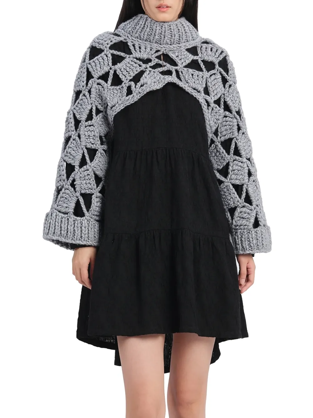 Chunky Crochet Overlay Vest Dress