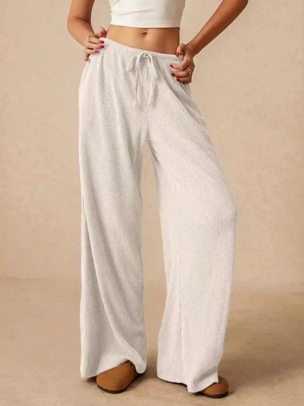 Polished Drawstring Wide Leg Pants