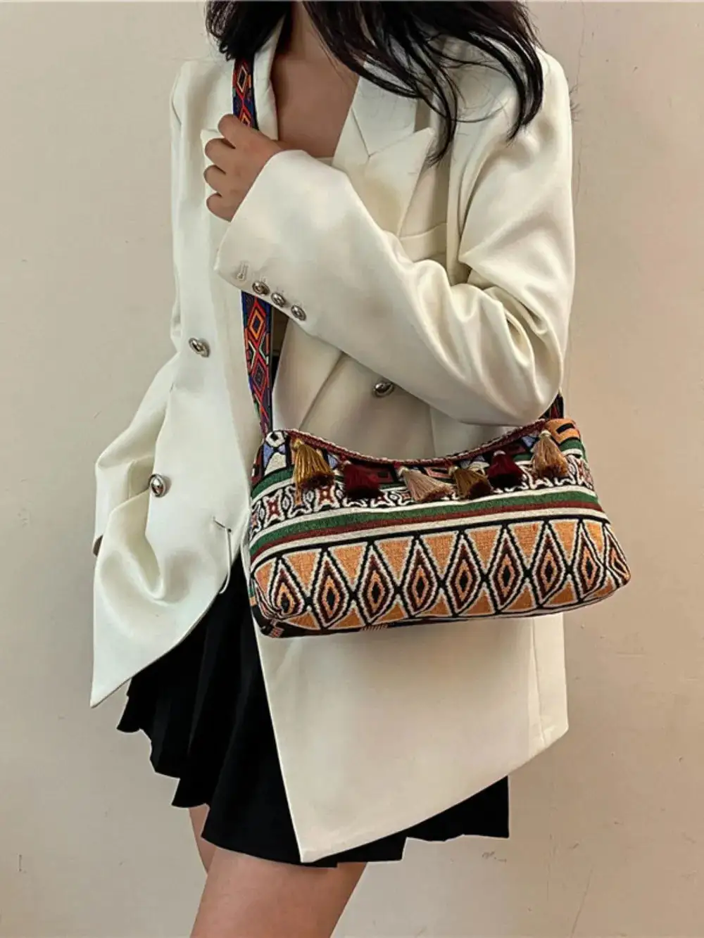 Tassel Accent Shoulder Bag