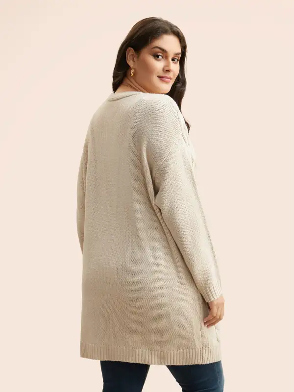 Cable Knit Drop Shoulder Pocket Cardigan