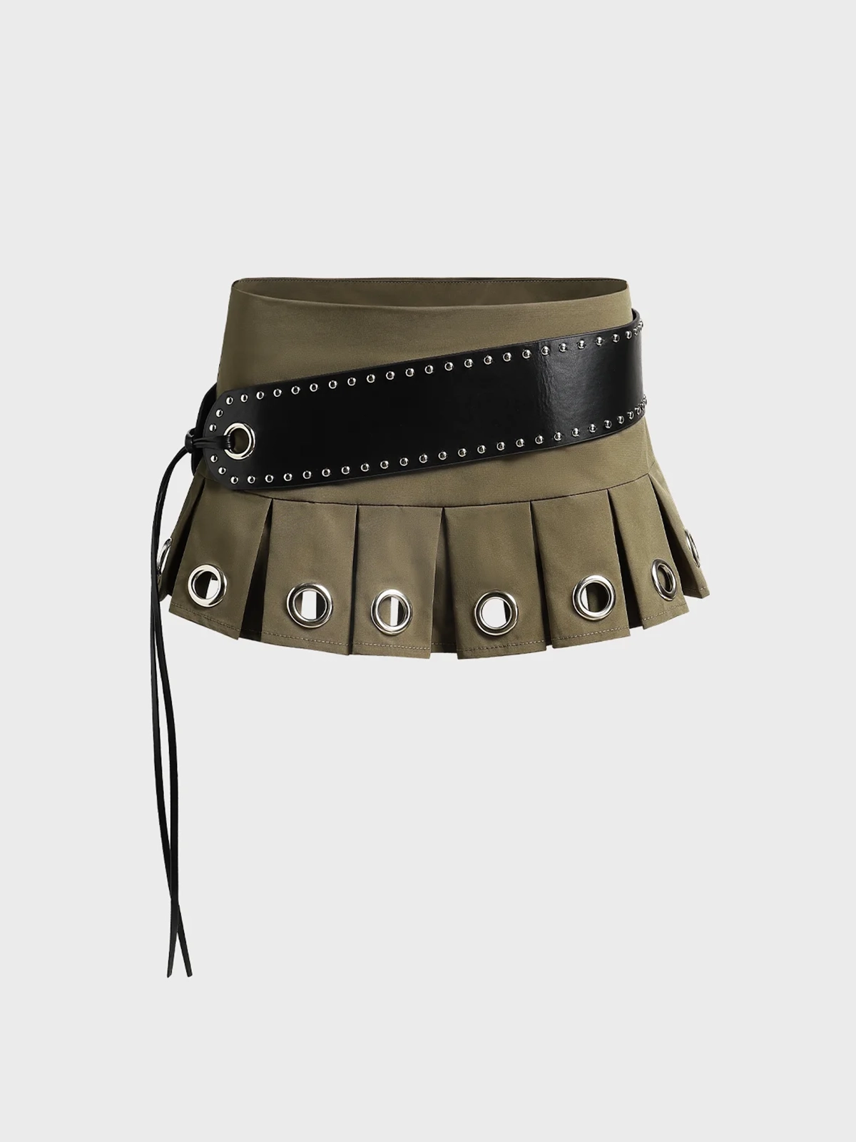 Belt Pleated Metal Plain Short Skirt FREESHIPPING