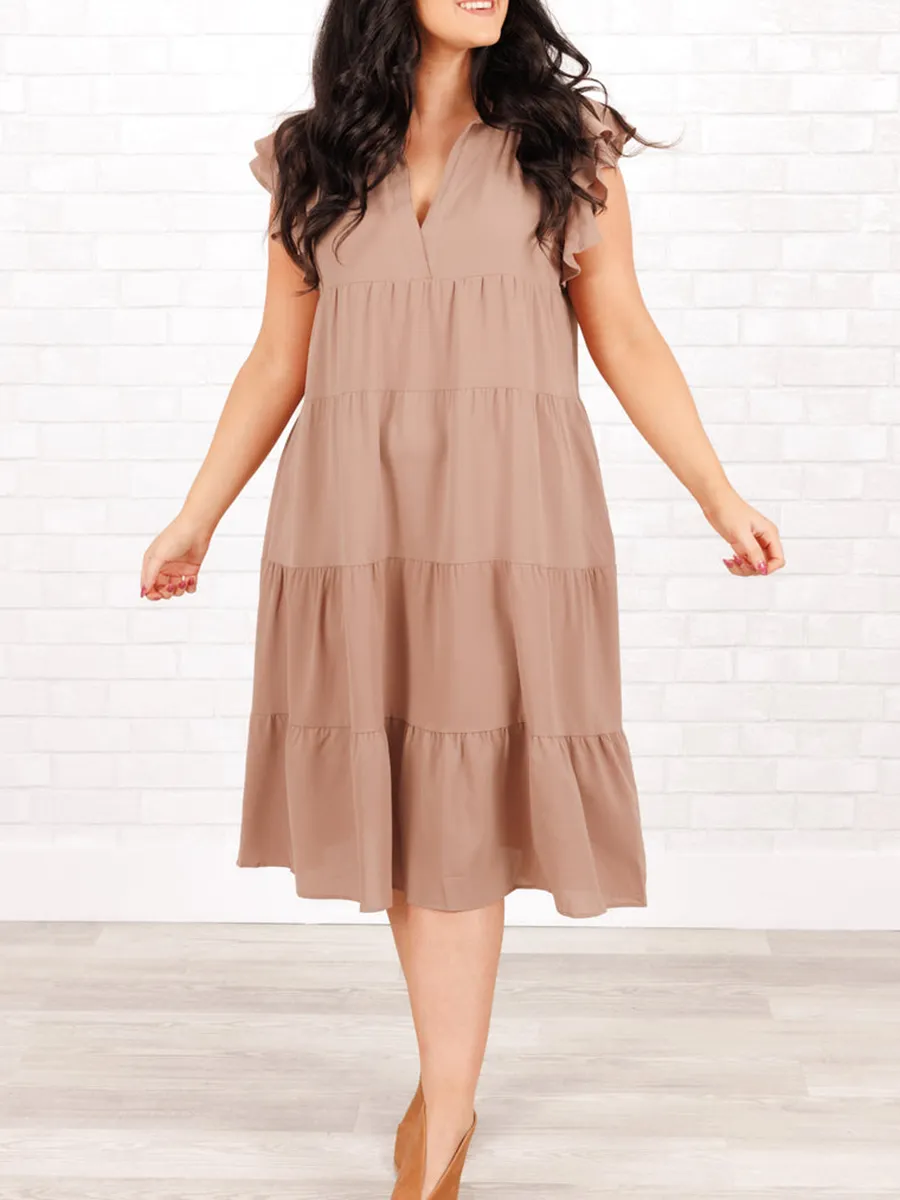 Ruffled Short Sleeve Loose Fitting Dress