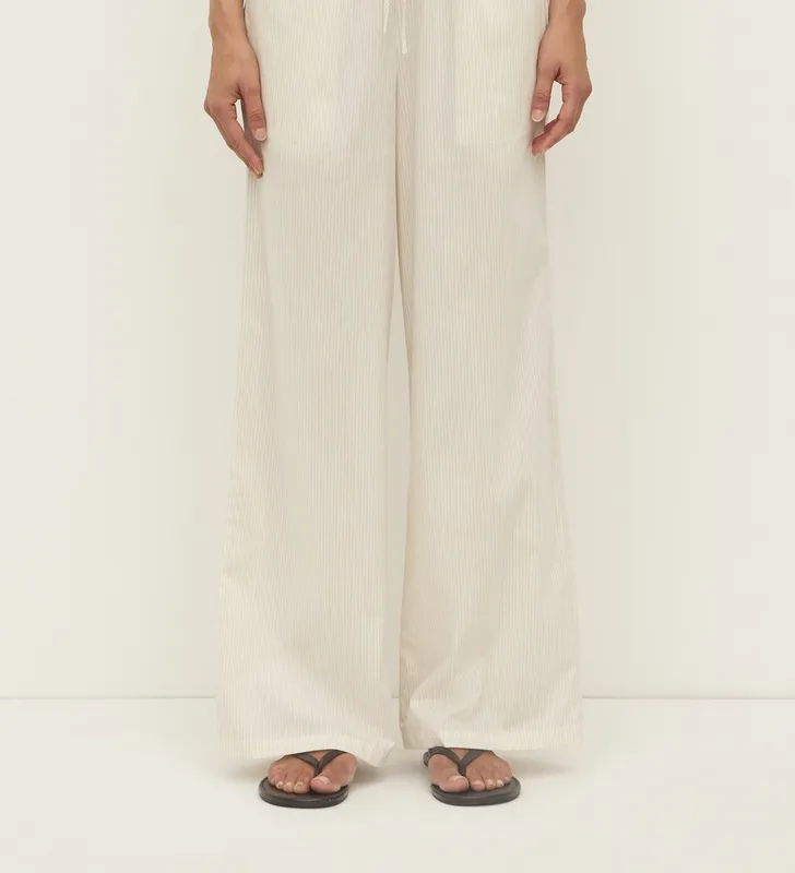White & Grey Striped Cotton Drawstring Pant