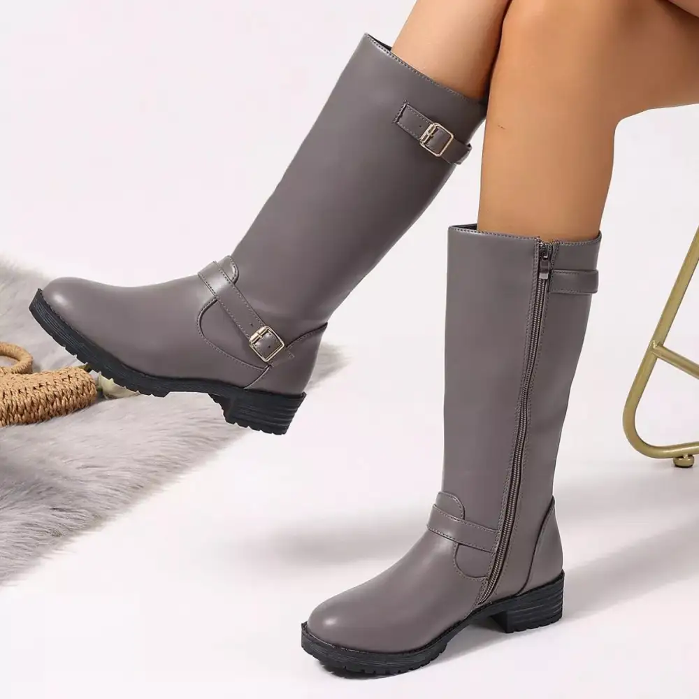 Sleek Round Toe Block Heel Boots