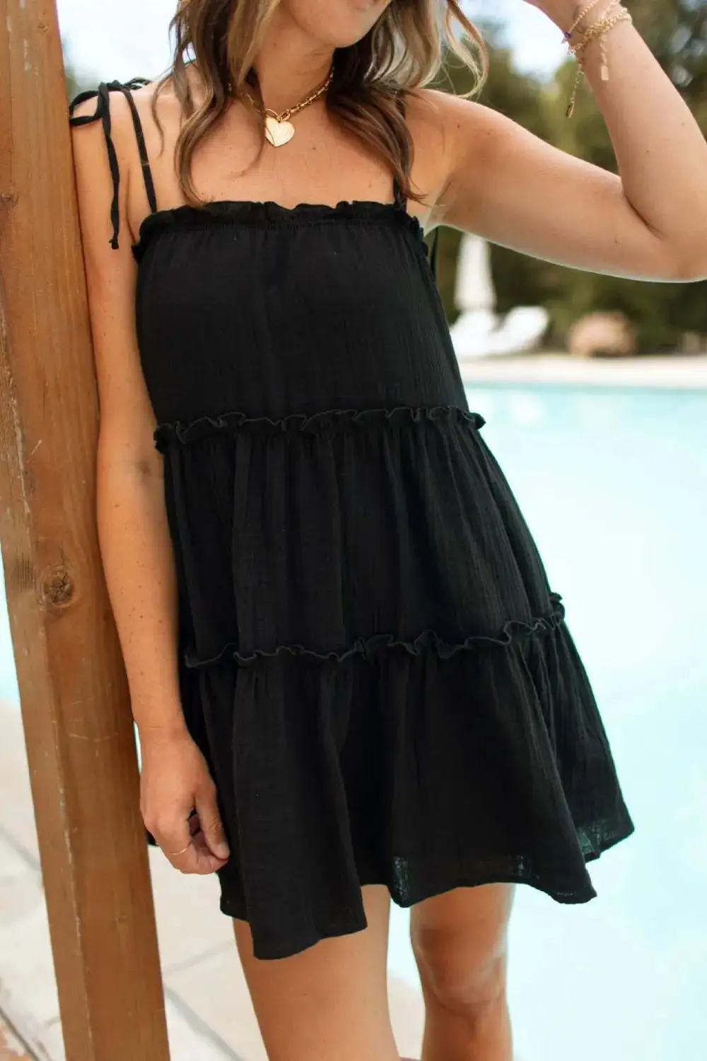 Textured Mini Square Neck Dress