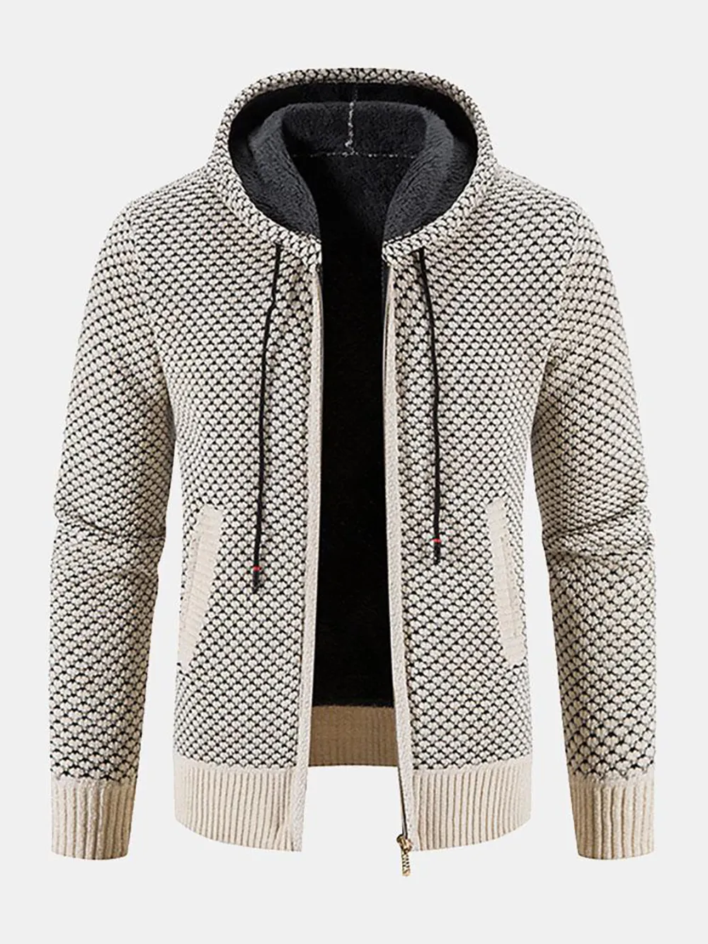 Teddy Lined Textured Hooded Cardigan