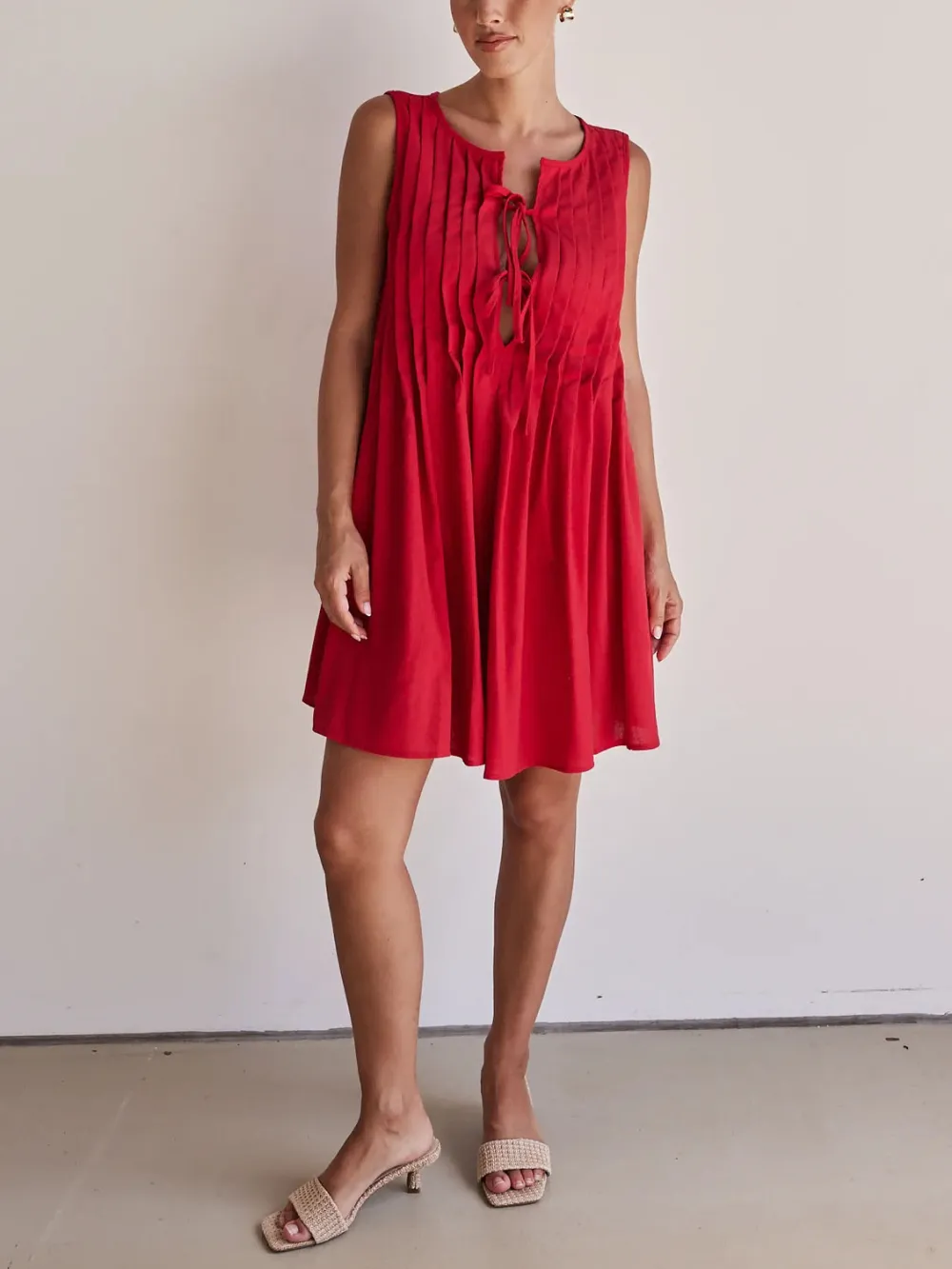 Casual Neck Tie Strap Sleeveless Mini Dress