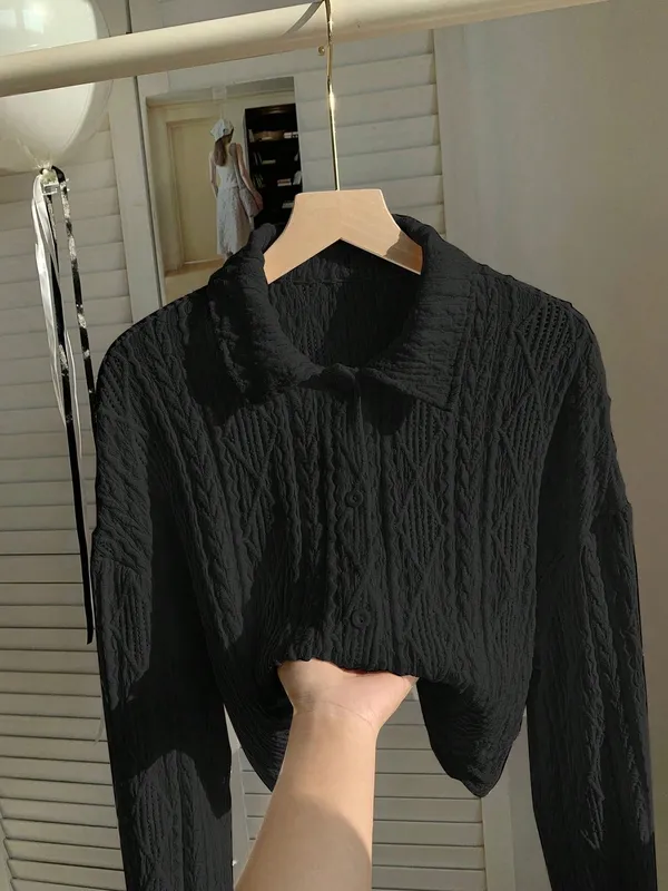 Women's Cropped Sheer Button Front Blouse