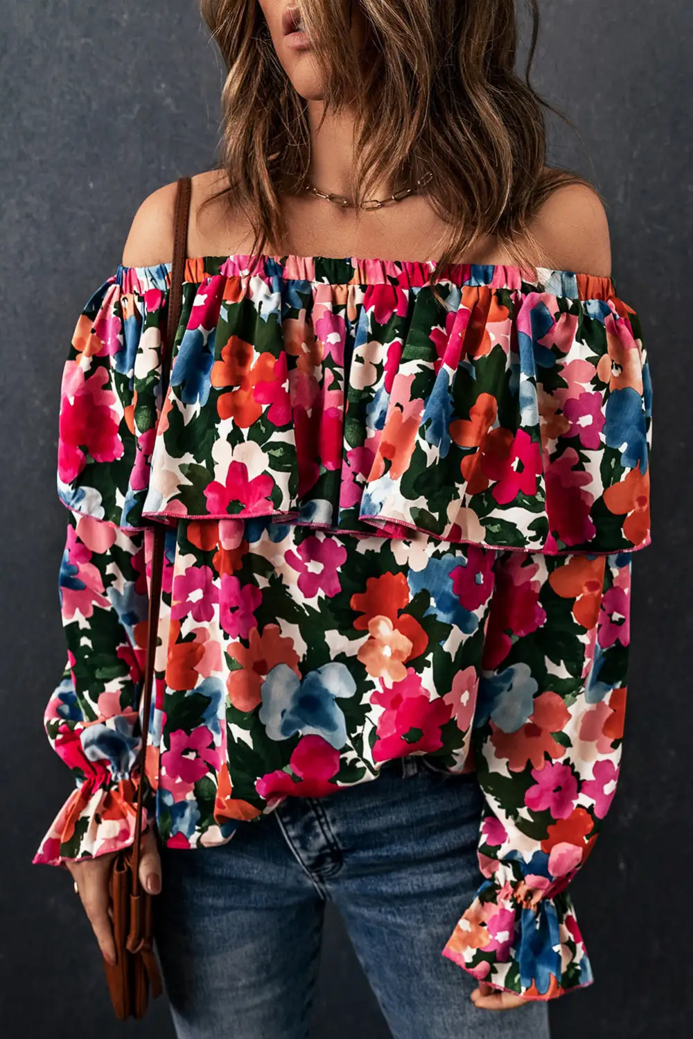 Smooth Floral Ruffle Sleeve Blouse