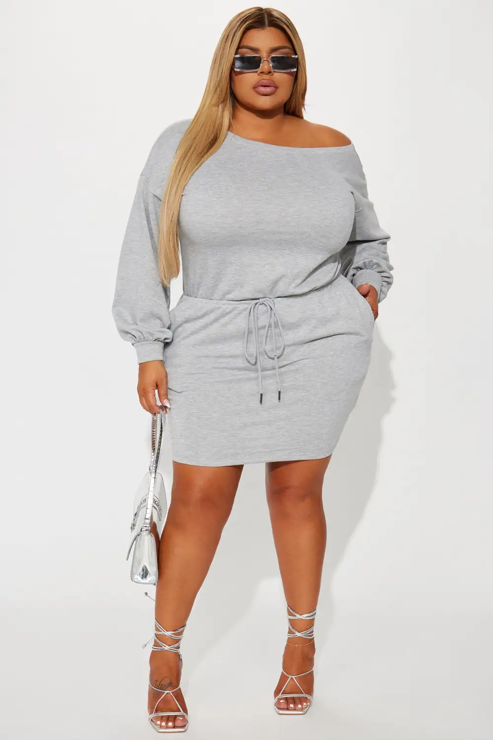 Just Chillin French Terry Mini Dress - Heather Grey