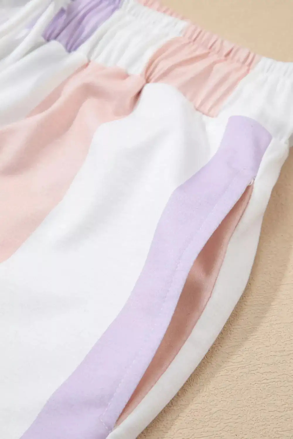 Stripe Multicolored Print Drawstring Loose Pants With Side Pocket