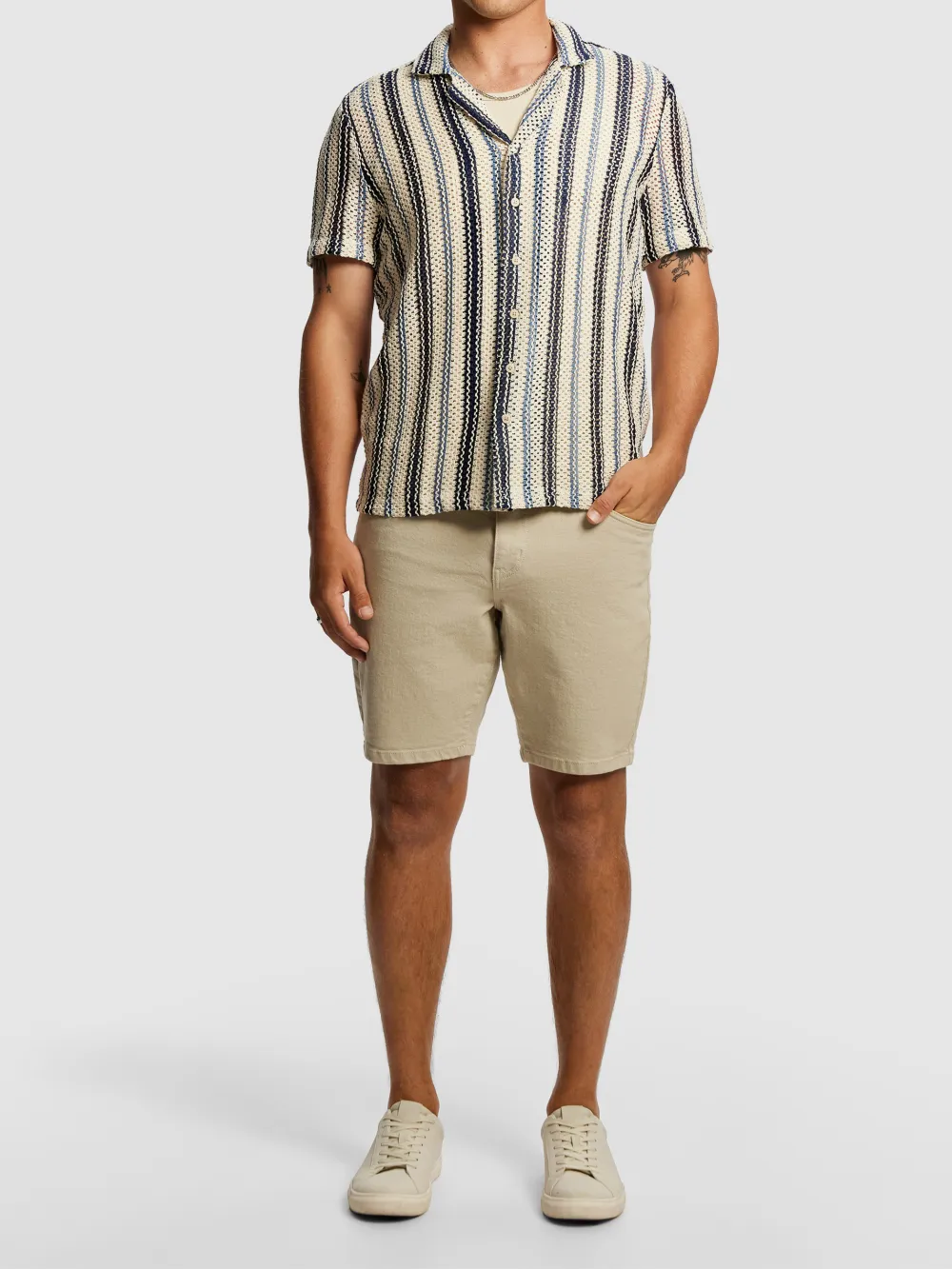 Blue And White Striped Short Sleeve Shirt