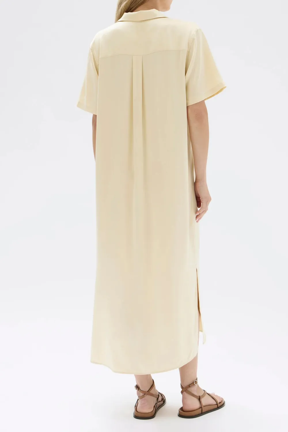 Box Pleated Silk Shirt Dress