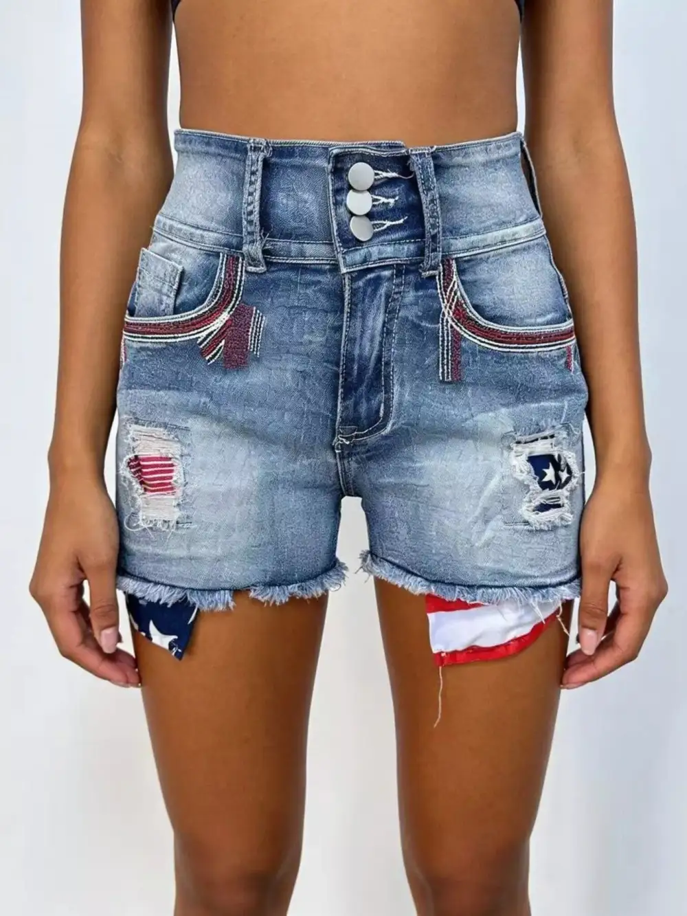 American Flag Distressed Denim Shorts