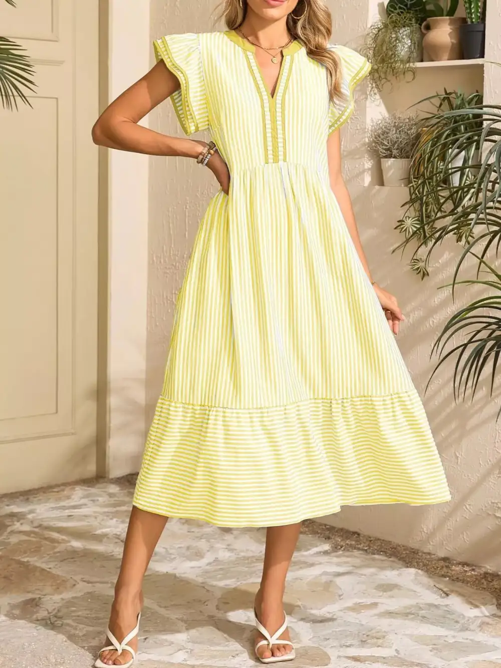Striped Ruffle Dress Casual