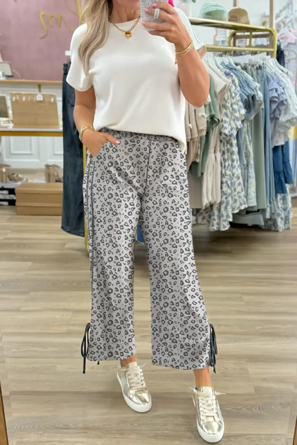 Leopard High Rise Side Bow Straight Leg Pants