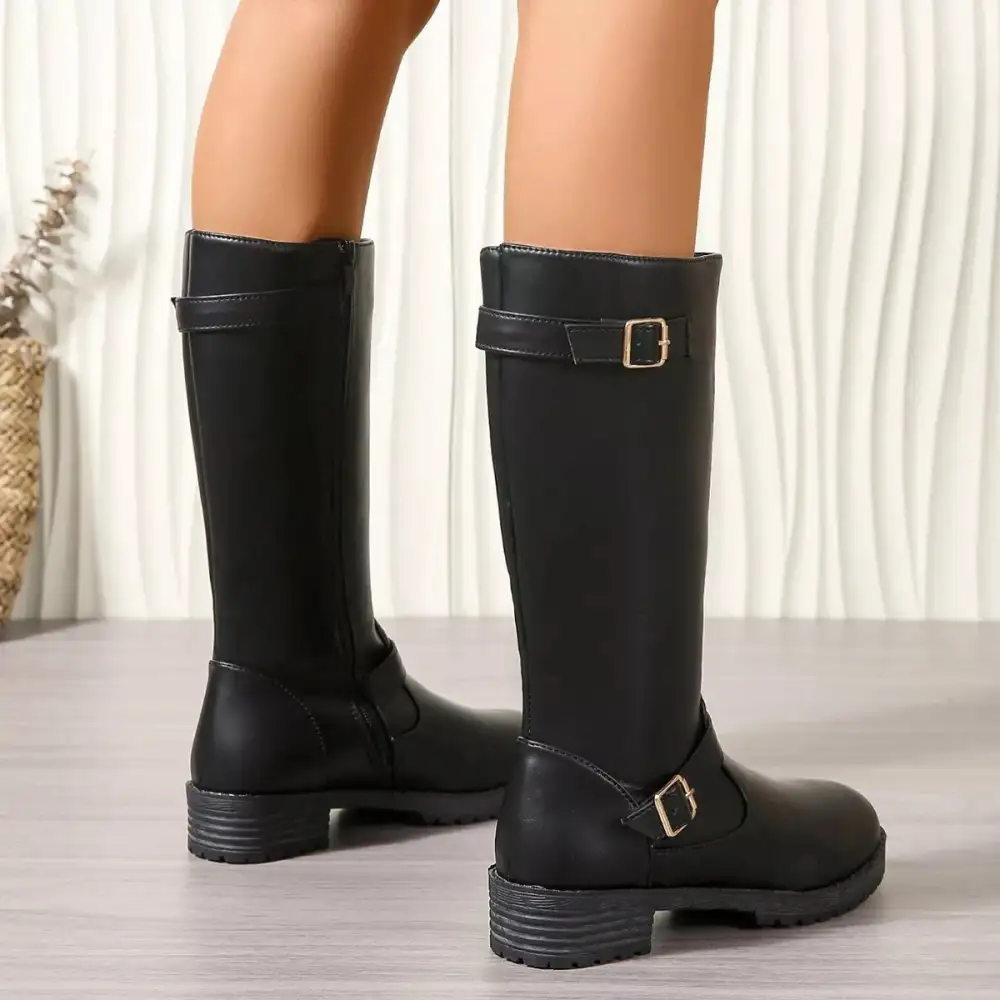 Sleek Round Toe Block Heel Boots