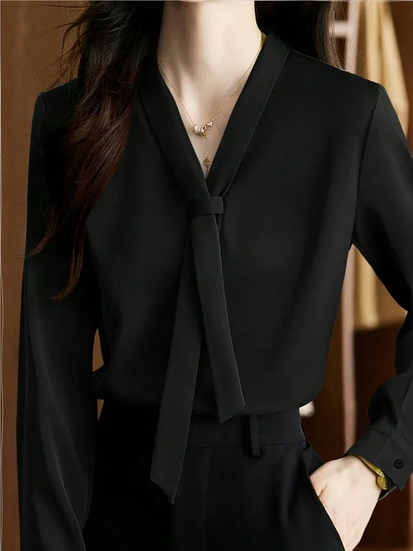 Women's Tie Neck Long-Sleeve Regular Blouse