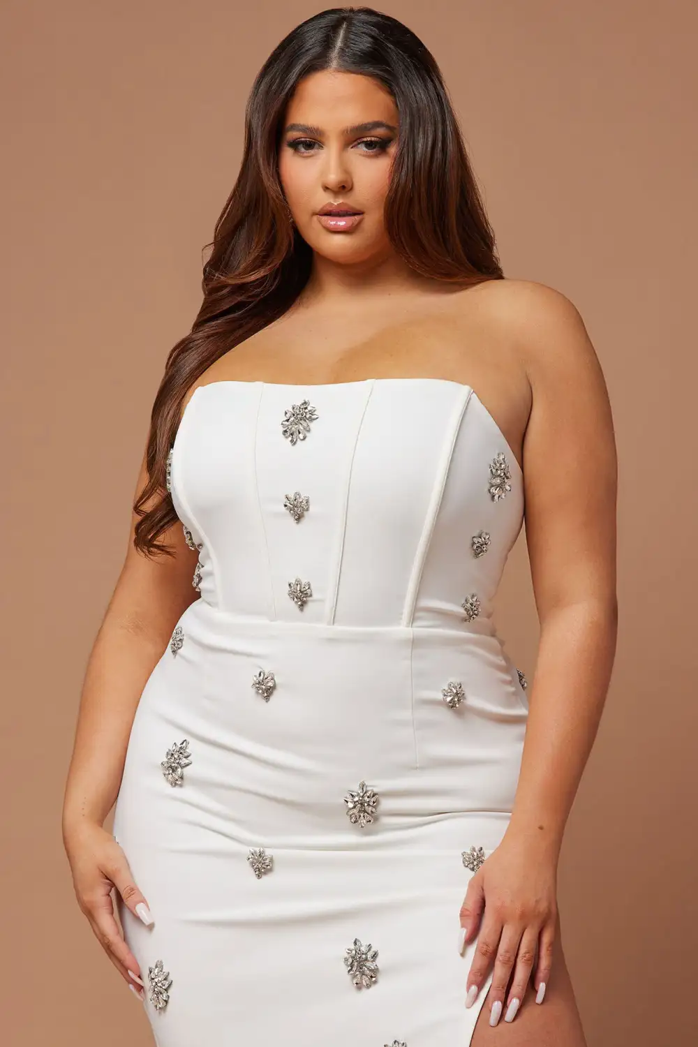 Liya Embellished Midi Dress - White