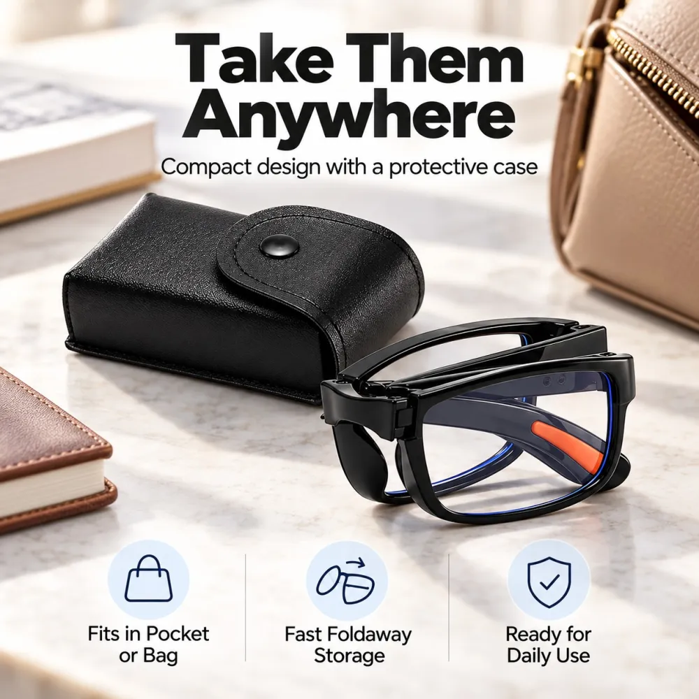 Foldable Waist-Hanging Portable Anti-Loss Reading Glasses, HD Blue Light Blocking for Reading & Newspapers
