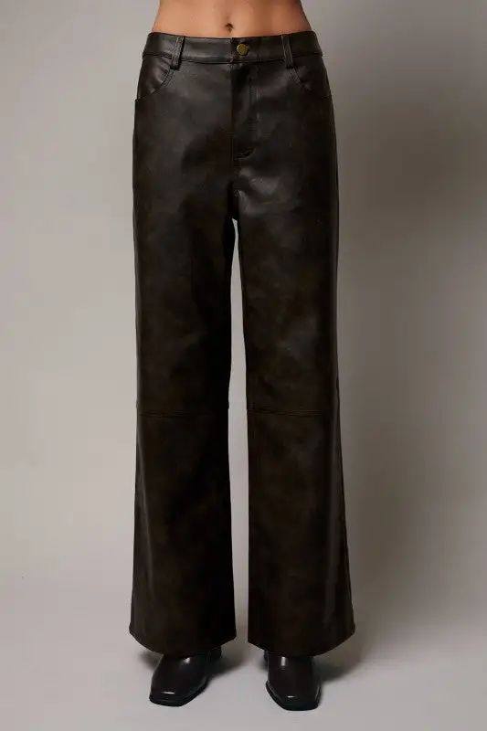 Faux Leather Wide Leg Pants