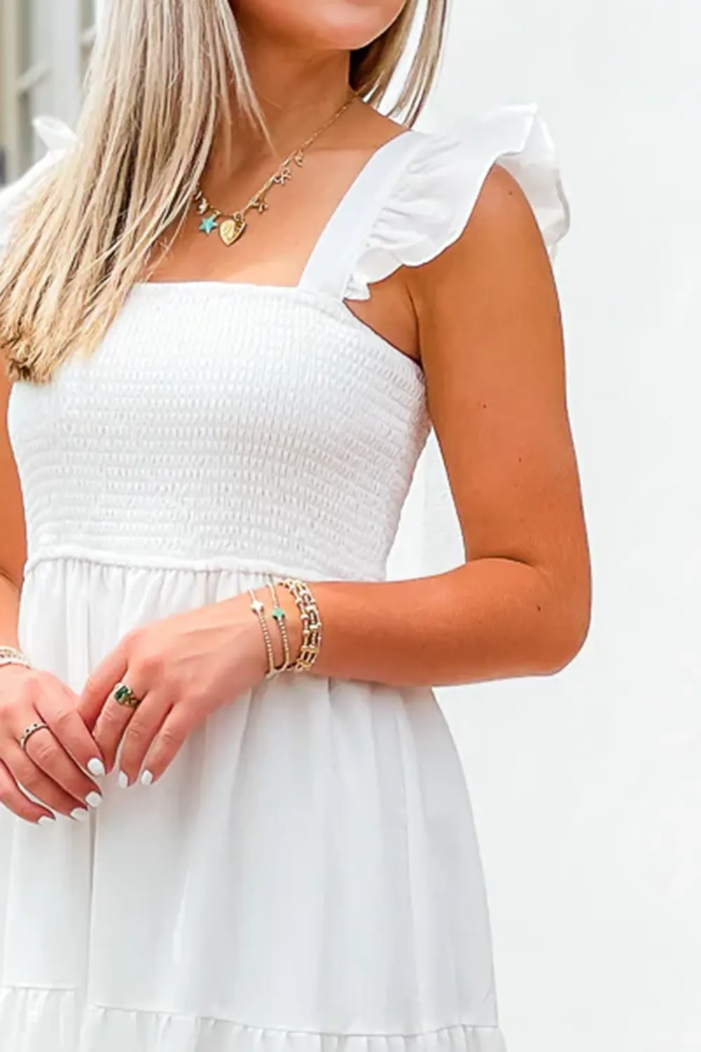 White Suspender Long Dress