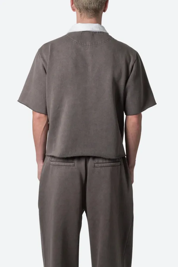 GRAY FLEECE OVERSIZED POLO SHIRT