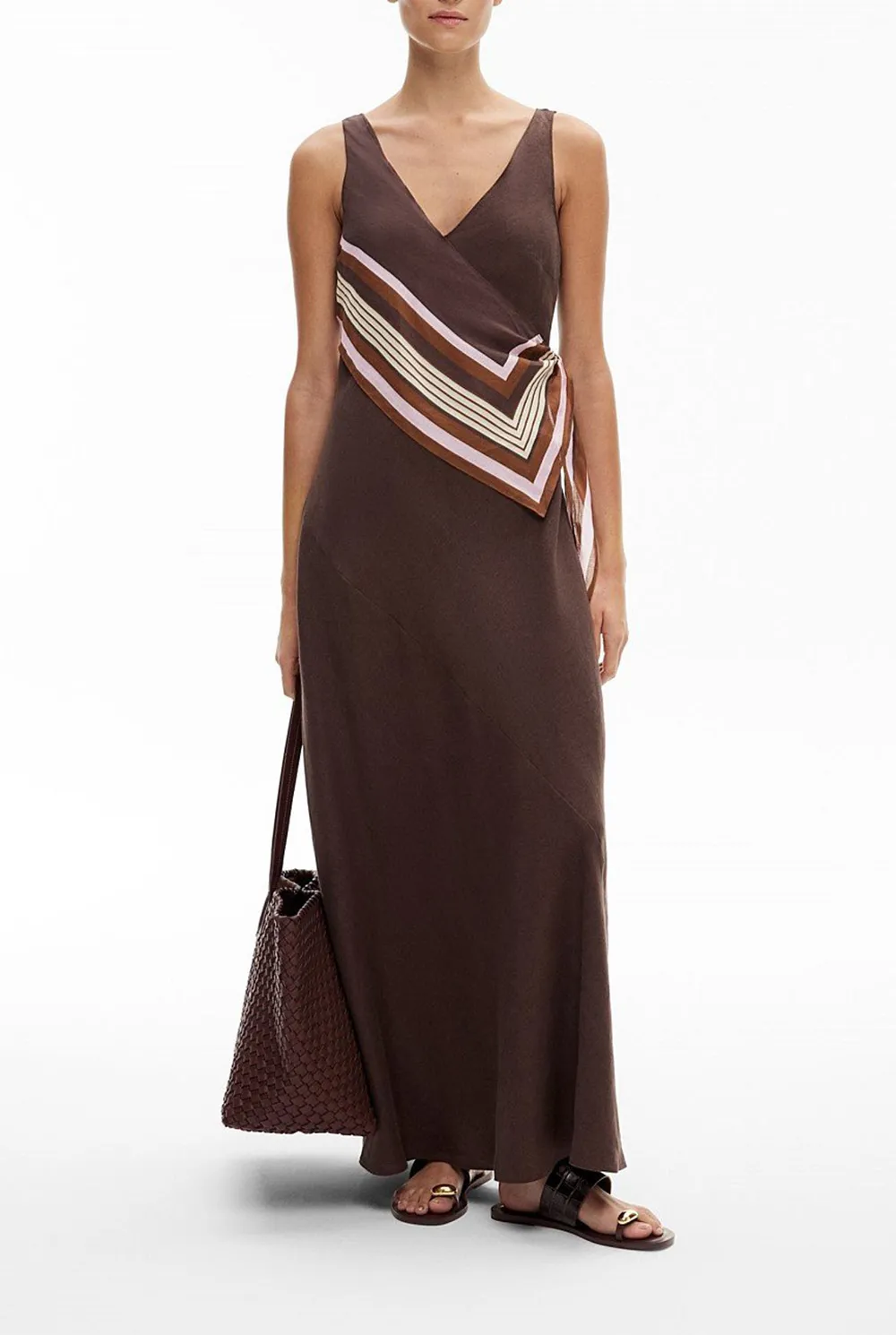 A Dress With A Scarf Collar And Stripes