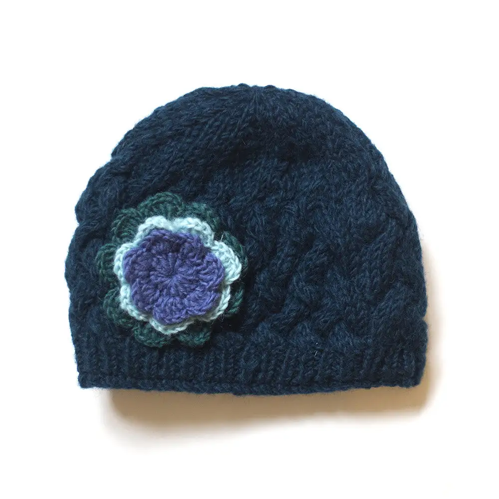 Plait Knit Wool Beanie Flower Hat