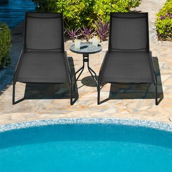 Outdoor Chaise Lounge Chair 6-Position Adjustable Patio Recliner Chair with Wheels for Backyard Pool