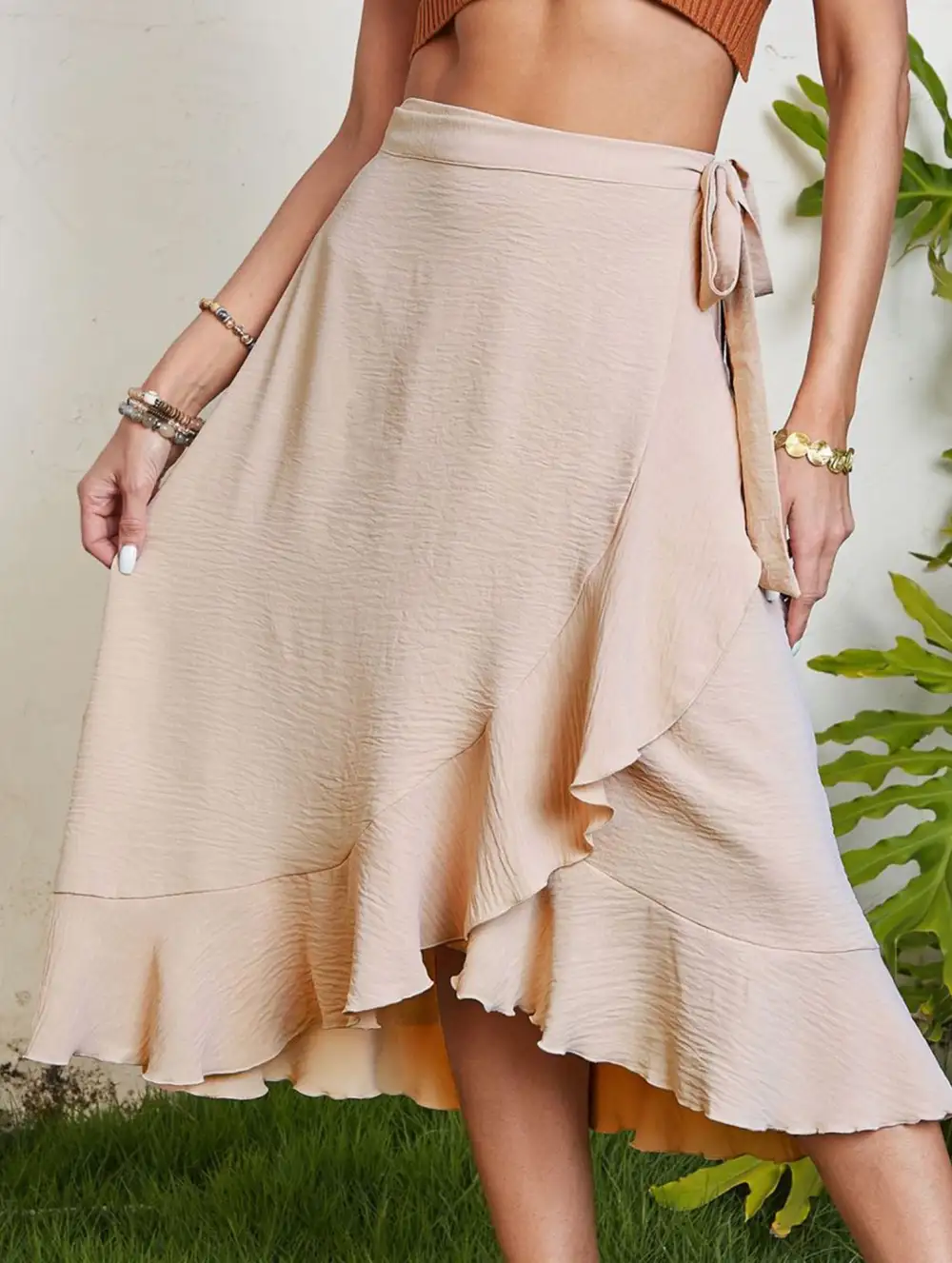Irregular Tie Front Midi Skirt