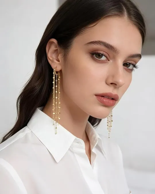 Gold Plated Long Tassel Earrings for Women
