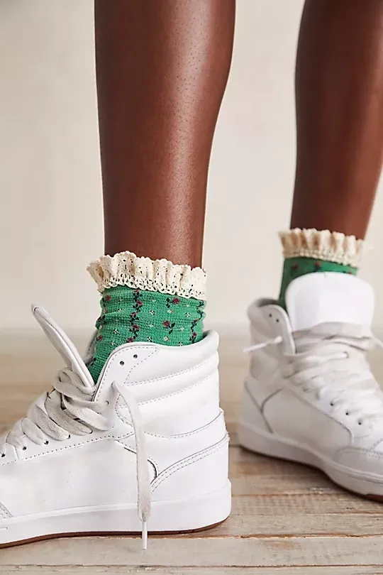 Floral Waffle Knit Socks Bule