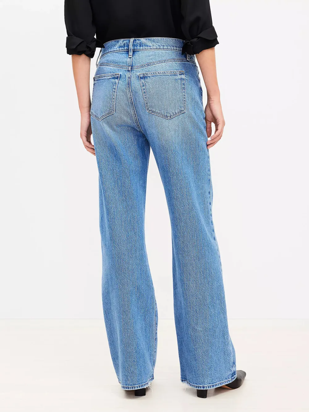 High Rise Wide Leg Jeans In Bright Mid Indigo Wash