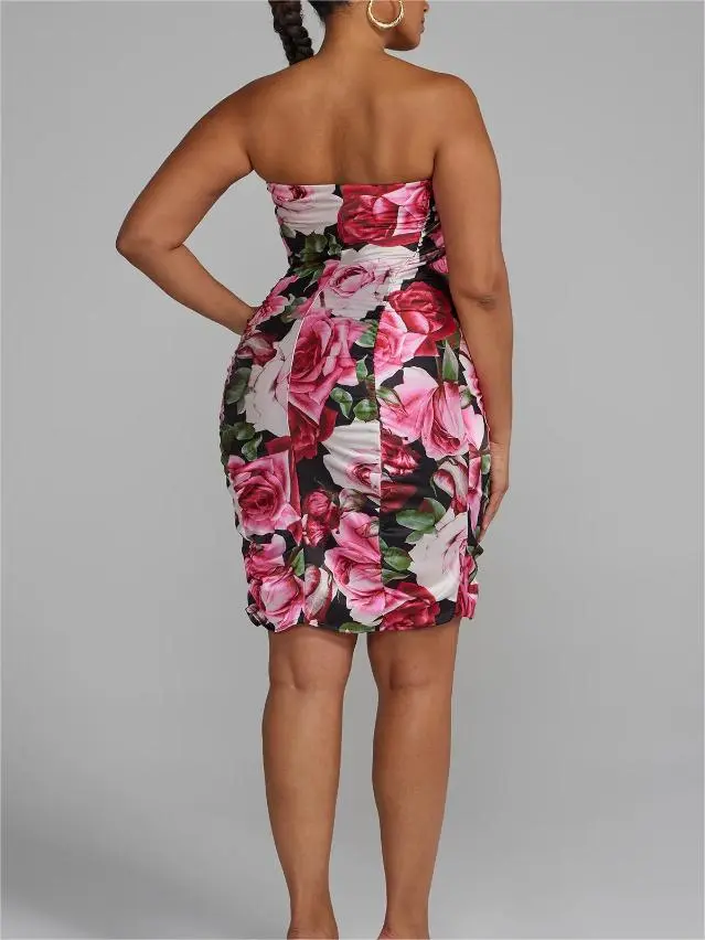 Strapless Ruched Floral Dress