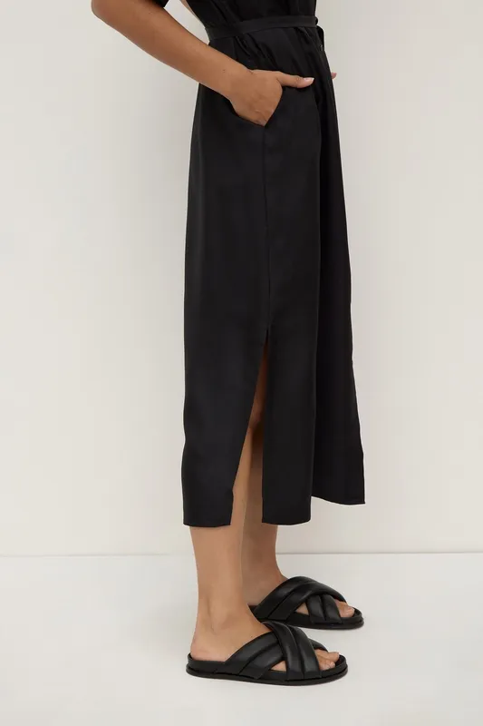 Black Silk Maxi Shirt Dress