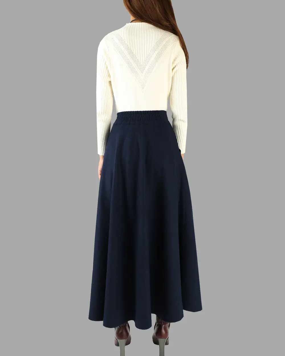 Casual Pleated Wool A Line Maxi Skirt