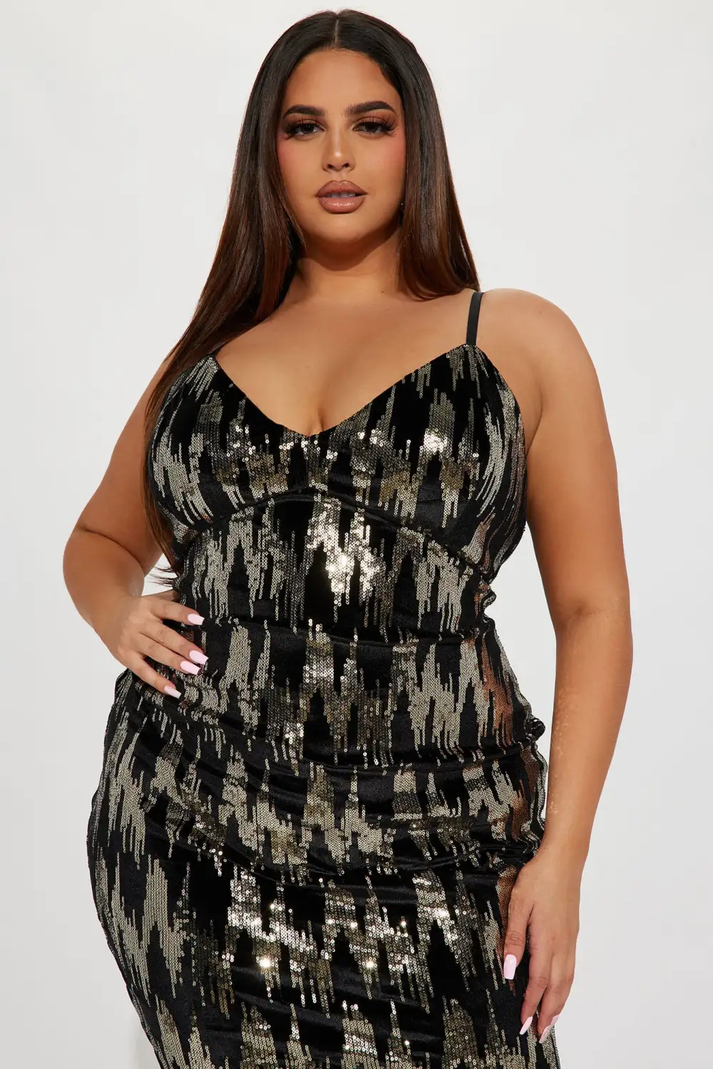Stephanie Sequin Midi Dress - Black/Gold