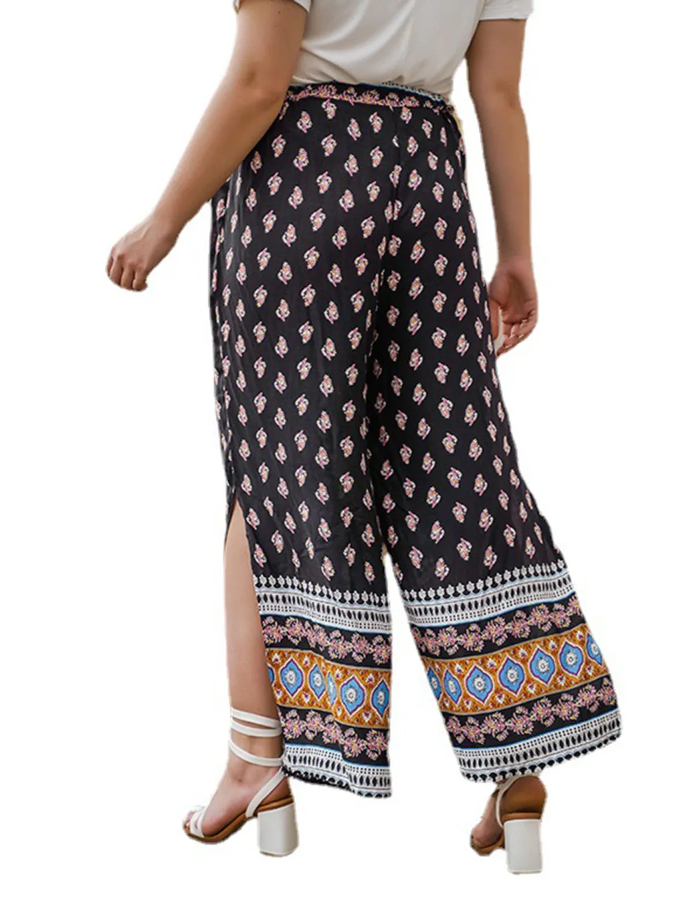 Floral Wide Leg Pants Loose Large Size Casual High Waist Straight Pants