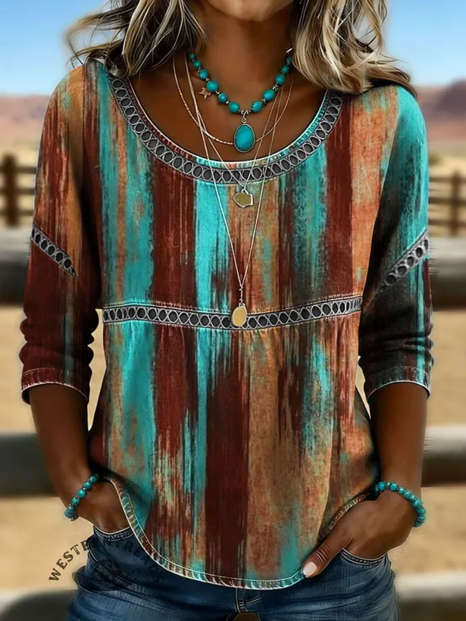 Women'S Western Retro Printed Casual T-Shirt