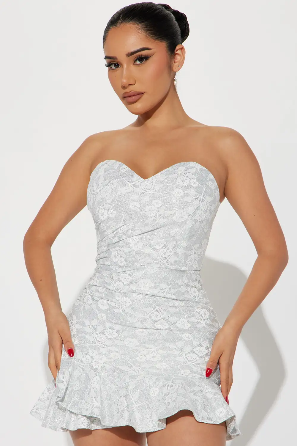 Riley Ruffle Metallic Mini Dress - White