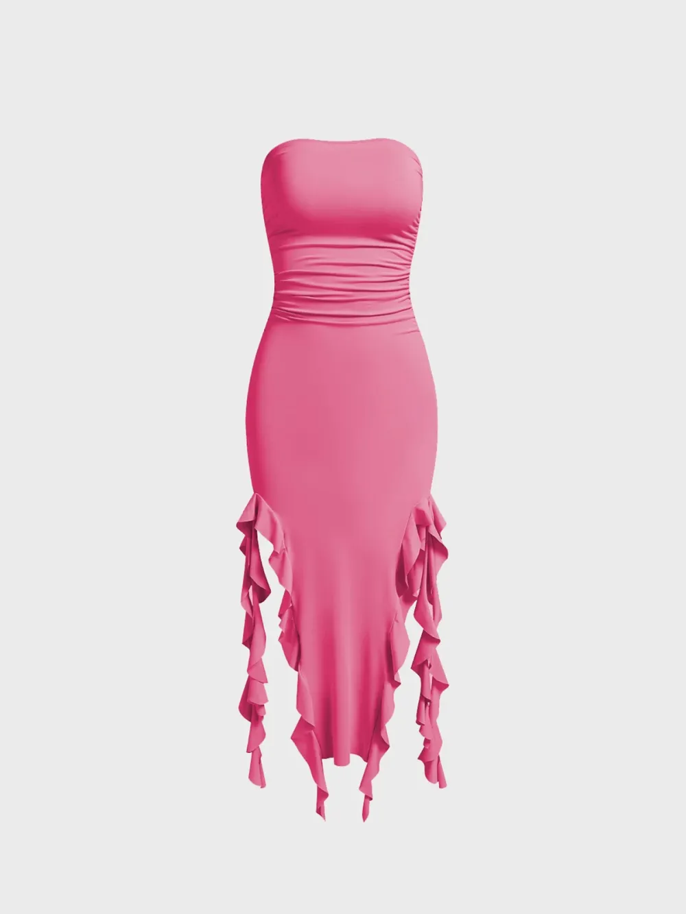 Y2K Black Ruffles Tube Dress Midi Dress