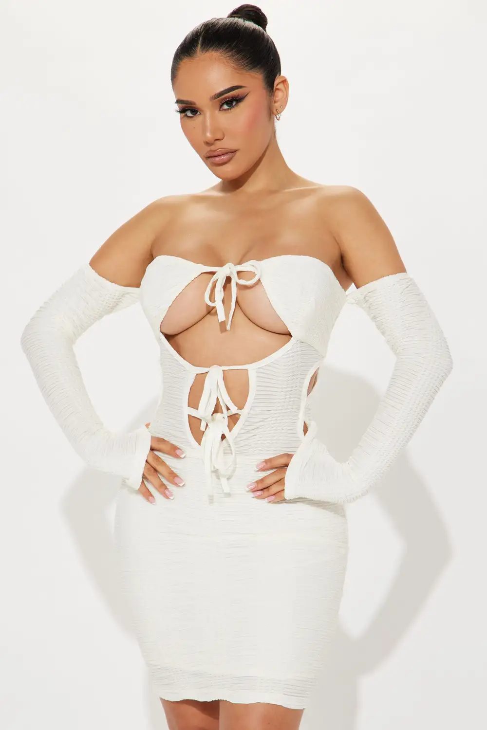 Nadia Textured Mini Dress - Cream